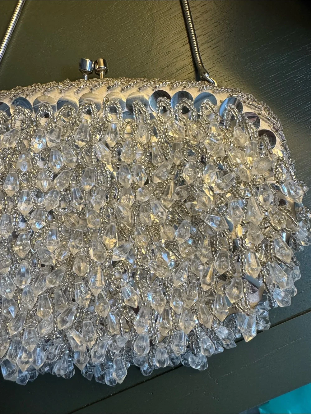Vintage Crystal Beaded Evening Clutch Handbag - Silver